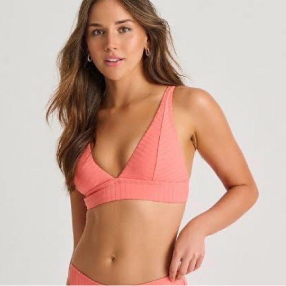 Robin Piccone Coral Ribbed V-Neck Bikini Top